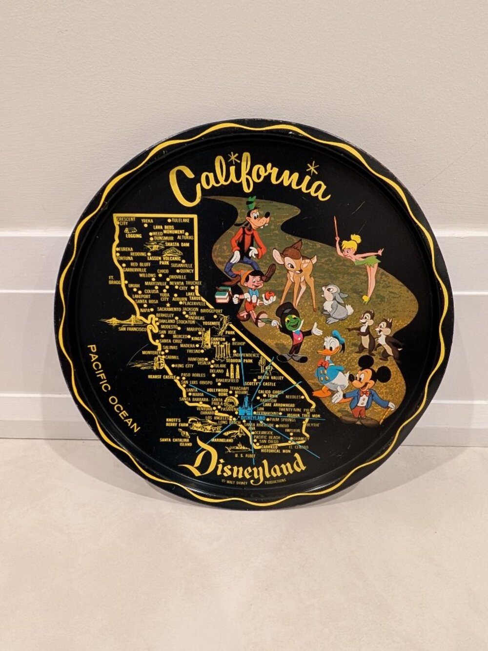 Vintage Disneyland California Souvenir Metal Tray Map Mickey Mouse 10.75"